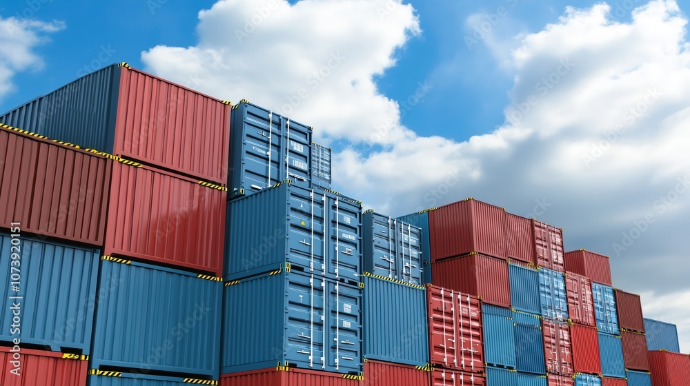 Vast Array of Shipping Containers Stacked in a Cargo Port Under a Partly Cloudy Sky Vast Array of Shipping Containers Stacked in a Cargo Port Under a Partly Cloudy Sky