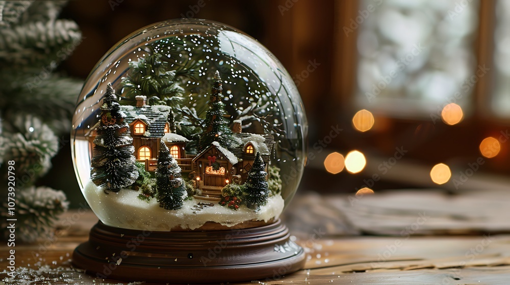A beautifully crafted Christmas snow globe with a miniature winter village inside, resting on a rustic wooden background, soft light casting a warm glow on the scene. A beautifully crafted Christmas snow globe with a miniature winter village inside, resting on a rustic wooden background, soft light casting a warm glow on the scene.