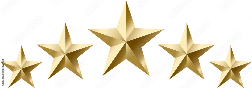 Five gold stars on a curved or circular line of gradual different sizes. High resolution. Five gold stars on a curved or circular line of gradual different sizes. High resolution.