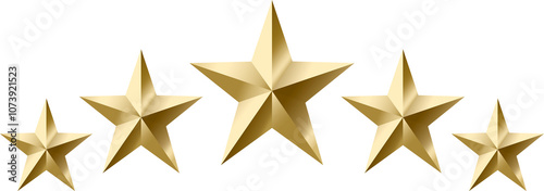 Five gold stars on a curved or circular line of gradual different sizes. High resolution.	