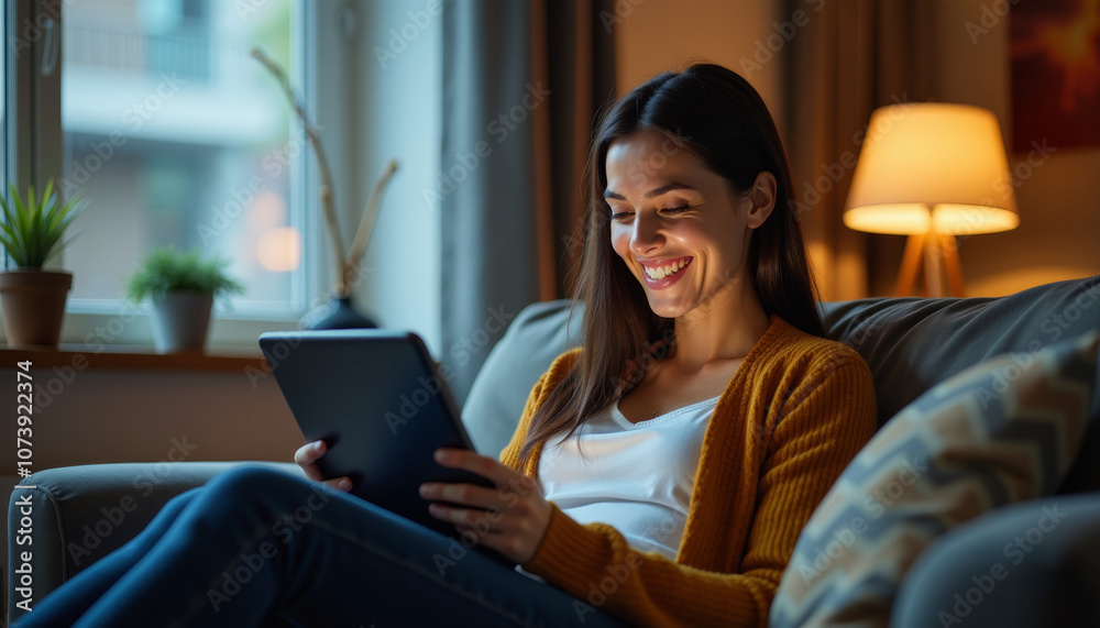 Woman Relaxing with Tablet at Home Woman Relaxing with Tablet at Home