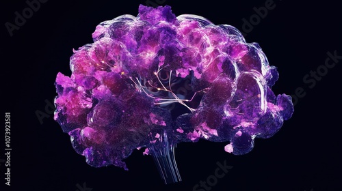 Abstract Visualization of Artificial Intelligence Brain in Vivid Purple and Pink Hues