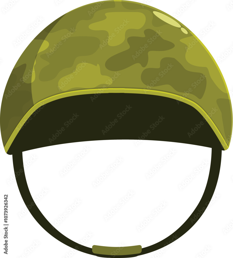 Naklejka premium Camouflaged military helmet isolated on white background, representing safety, protection, and combat readiness