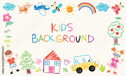 Hand Drawn Childish Characters And Objects