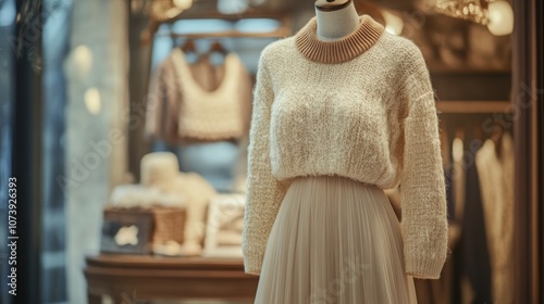 Wallpaper Mural Elegant display of a sweater and skirt in a boutique setting. Torontodigital.ca