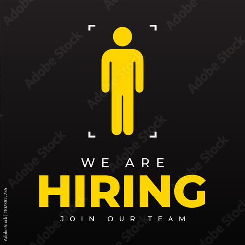 we are hiring modern, creative banner, design concept, social media template, marketing, advertising, and communication concept with yellow text on a black background