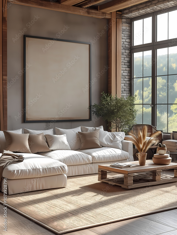 Fototapeta premium Room in modern style with a mockup for a poster.