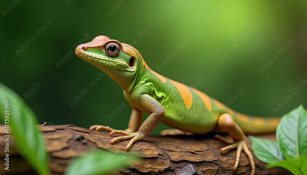 Vibrant Green Lizard in Lush Jungle Vibrant Green Lizard in Lush Jungle
