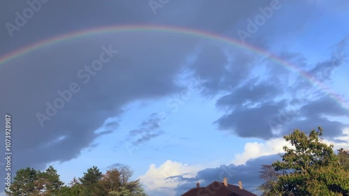 Beautiful and colorful rainbow in near plan