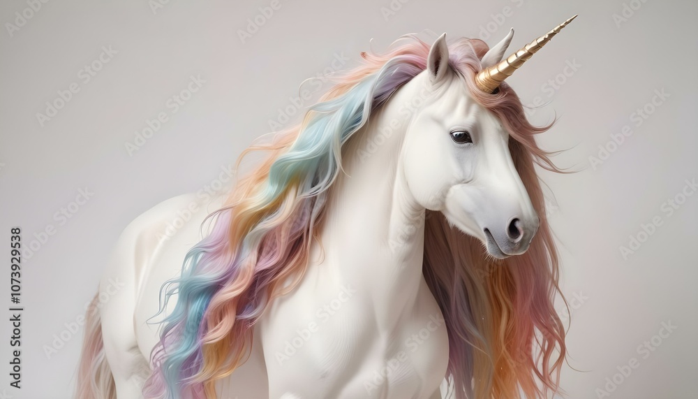 unicorn with a pristine white coat, a sparkling crystal horn, and a flowing mane of pastel colors, displayed alone against a clean white background, radiating a magical aura create with ai unicorn with a pristine white coat, a sparkling crystal horn, and a flowing mane of pastel colors, displayed alone against a clean white background, radiating a magical aura create with ai