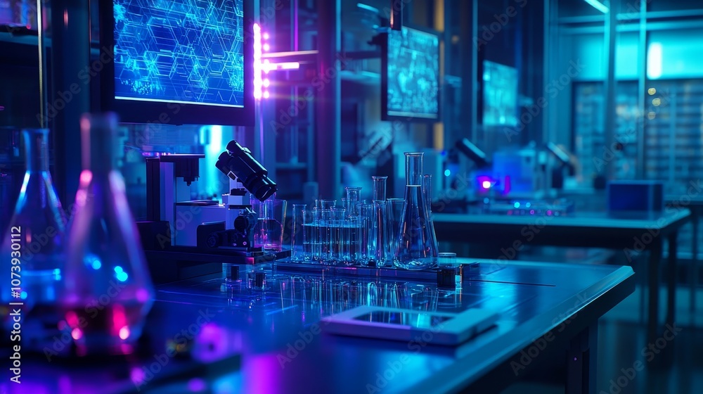 Futuristic lab with postquantum cryptography tools and holographic data Futuristic lab with postquantum cryptography tools and holographic data