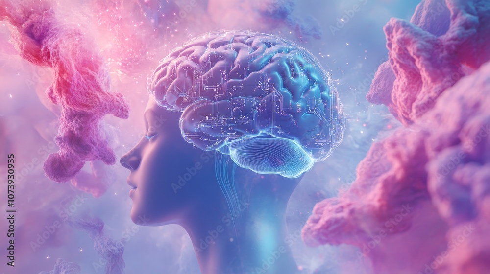 Human brain merges with digital circuits in serene visualization Human brain merges with digital circuits in serene visualization