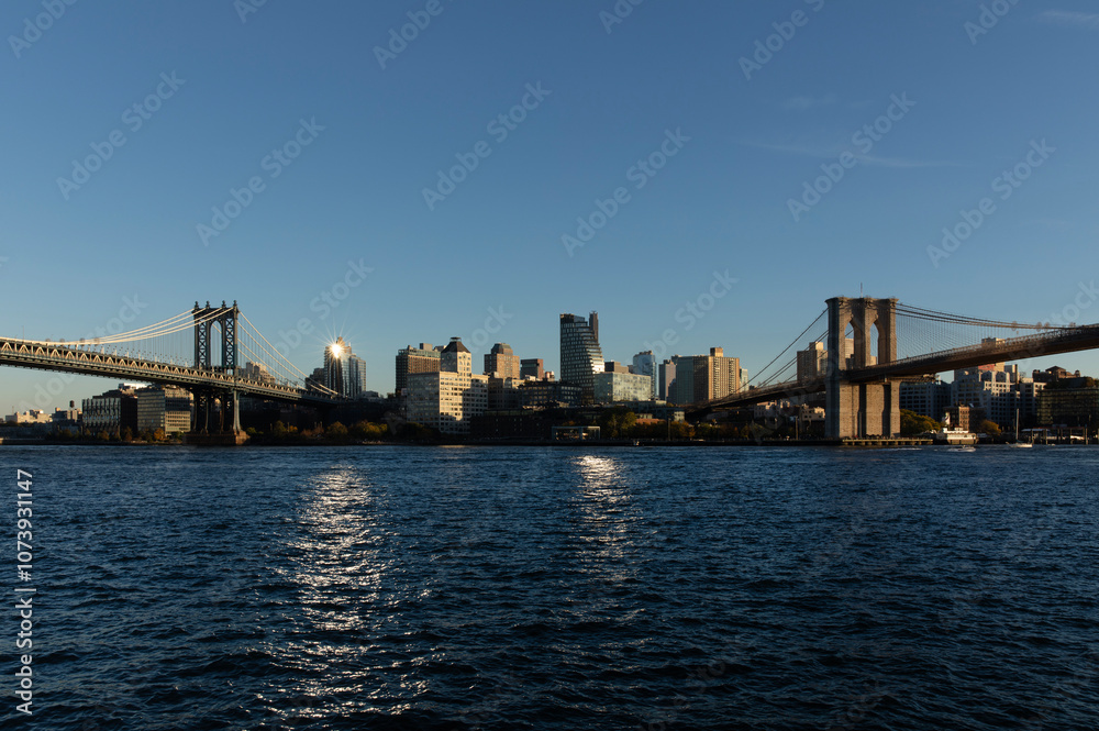 Two Bridges view of Manhattan and Brooklyn Bridge. Two Bridges view of Manhattan and Brooklyn Bridge.
