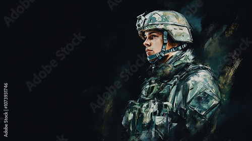 military soldier portrait illustration png army closeup graphic design painting artistic artwork sergeant black background war peace army member watercolor painting green camouflage military uniform