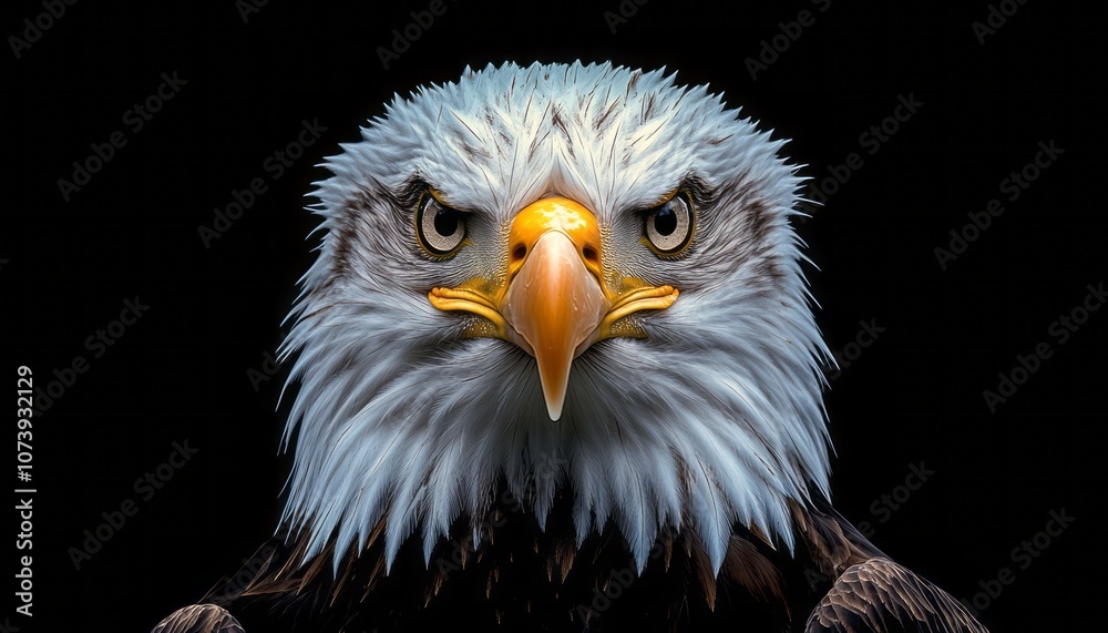 Bald eagle portrait with striking details, set against a black background in natural light Bald eagle portrait with striking details, set against a black background in natural light