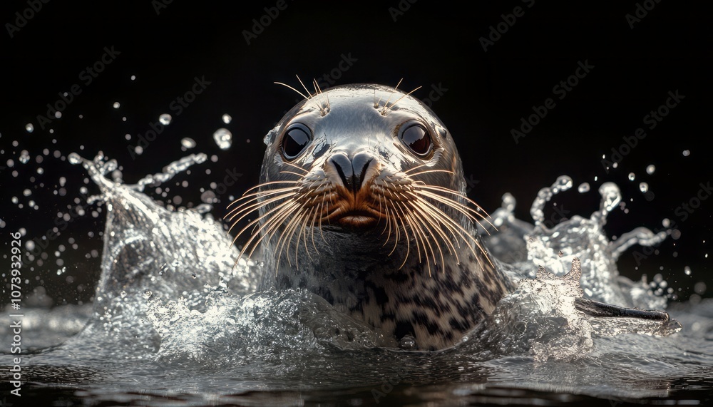 Fototapeta premium A playful seal splashes through the water in a serene environment