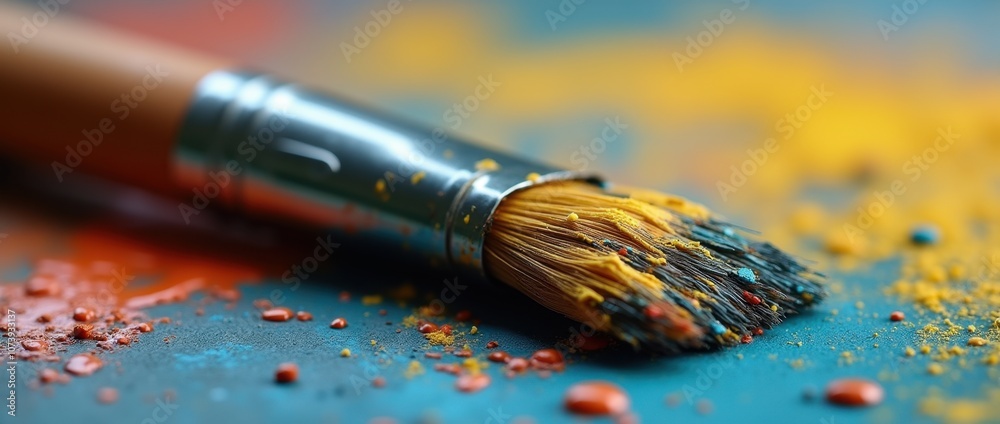 Obraz premium Close-Up of a Paintbrush with Dried Paint Crust