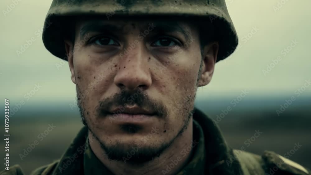 Soldier posing with serious expression on face Soldier posing with serious expression on face