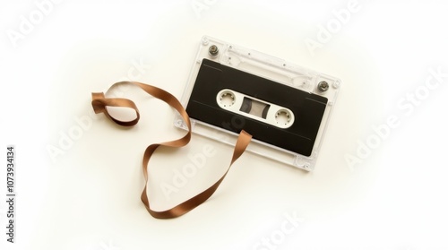 Wallpaper Mural Unwound Cassette Tape with Hanging Ribbon on White Background Torontodigital.ca