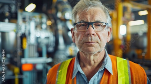 Experienced Male Foreman in High Visibility Vest at Manufacturing Facility