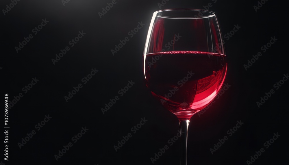 A sparkling red wine glass illuminated against a dark background at evening A sparkling red wine glass illuminated against a dark background at evening