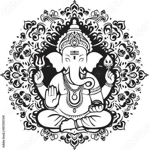 Hindu God Ganesha Cartoon Illustration