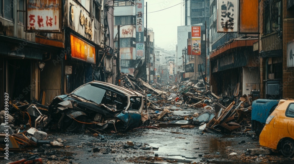 Street wreckage from a Japanese earthquake Street wreckage from a Japanese earthquake