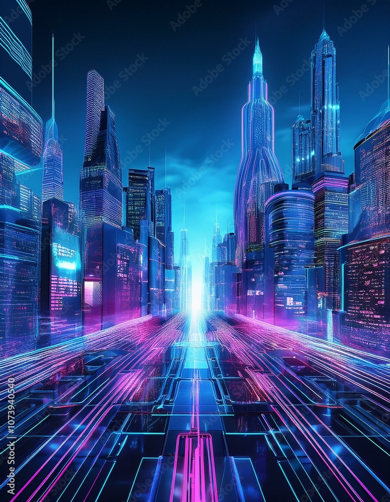 Futuristic City in the Metaverse - A Living, Digital City with Floating Buildings Futuristic City in the Metaverse - A Living, Digital City with Floating Buildings
