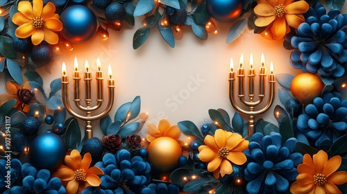 Candelabra with Candles, Candle Holder, for Winter Holidays, Festival of Lights, AI Generated