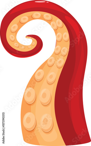 Cartoon illustration of a red octopus tentacle curling in a spiral shape, isolated on white background