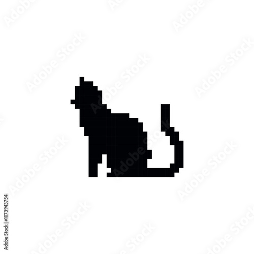 Pixelated cat silhouette. Black pixel cat icon