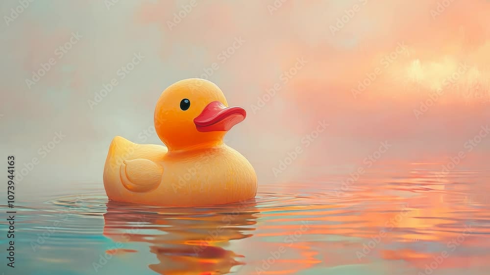 whimsical oversized rubber duck floating in ethereal misty pond soft pastel sky rippling water reflections surreal dreamlike landscape Video whimsical oversized rubber duck floating in ethereal misty pond soft pastel sky rippling water reflections surreal dreamlike landscape Video