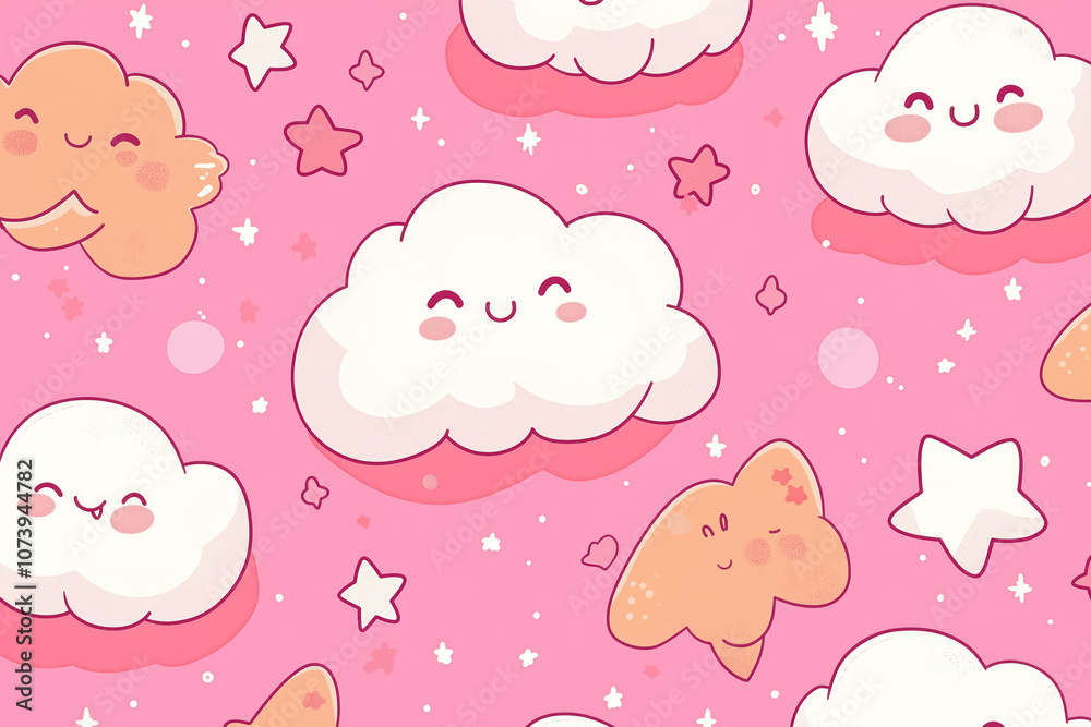 kawaii style cute cloud patterns with smiling faces and pastel colors for children's designs kawaii style cute cloud patterns with smiling faces and pastel colors for children's designs