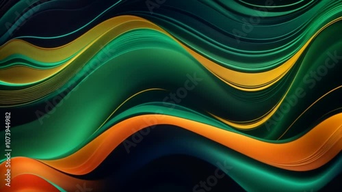 Abstract colorful waves in green and gold, background
