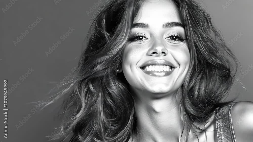 Playful smiling beautiful young woman in denim overalls unbuttoning one strap with a flirty smile sketch engraving generative ai raster . Scratch board imitation. Black and white . Video