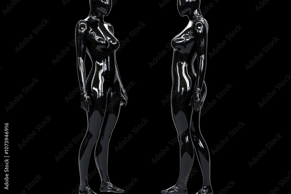 Artistic Black Latex Mannequin Display Highlighting Unique Form and Texture in a Minimalist Setting Artistic Black Latex Mannequin Display Highlighting Unique Form and Texture in a Minimalist Setting