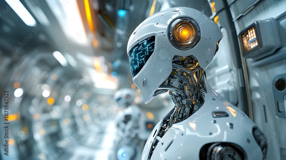 Fototapeta premium Futuristic robots used in building maintenance