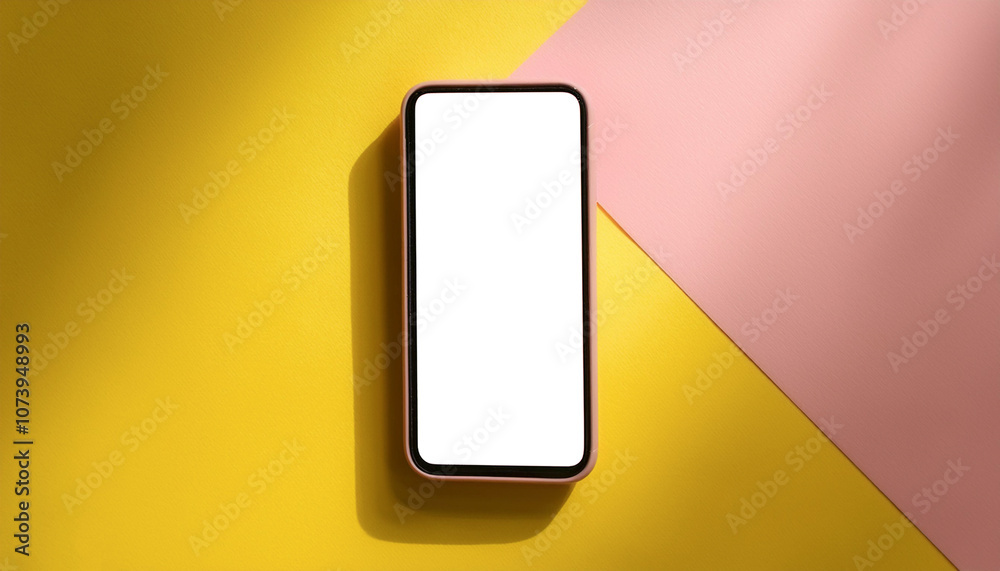 Smartphone with white screen, isolated on a Soft Yellow and Pink Pastel Background