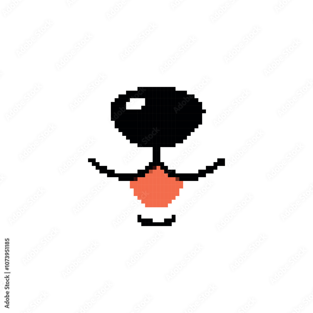 Pixel art black dog with orange tongue. Minimalistic dog character in retro pixelated design Pixel art black dog with orange tongue. Minimalistic dog character in retro pixelated design
