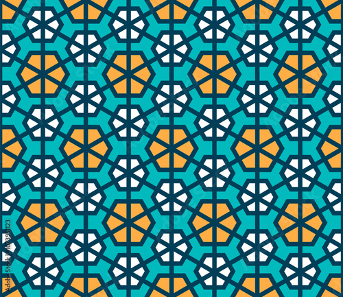 Seamless geometric pattern. Background girih illustration. Seamless girih pattern. Traditional Islamic Design. Mosque decoration element. Morocco seamless pattern. photo