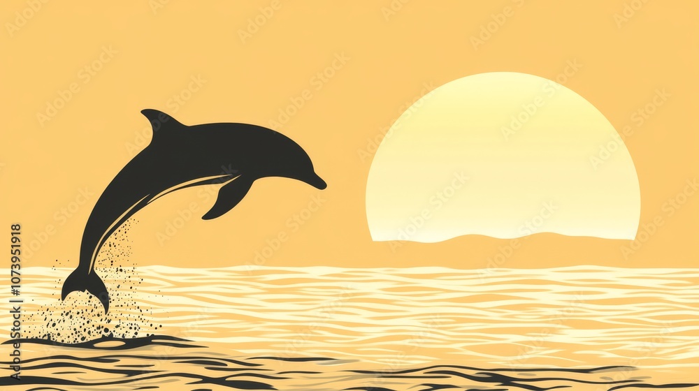 Silhouette of a dolphin jumping out of the water with the sunset in the background. Silhouette of a dolphin jumping out of the water with the sunset in the background.