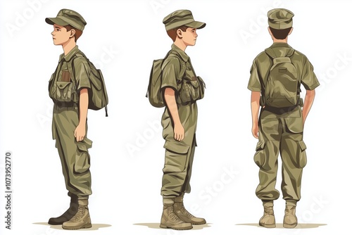 Kid wearing military uniform isolated vector style on isolated background illustration