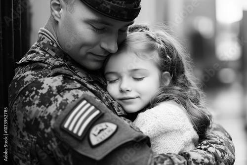 little girl hugging her military father photo