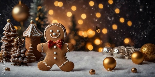 A cozy living room photo. A mug of hot chokolate and gingerbread on the table. Warm lighting creates a festive atmosphere photo