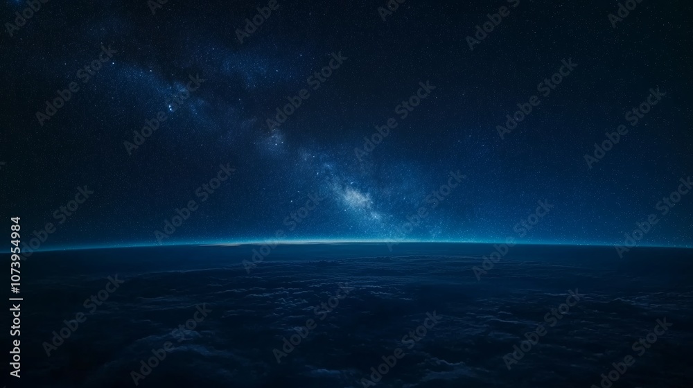 Beautiful milky way galaxy on the starry sky above the planet earth with city light 