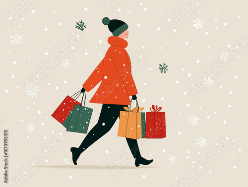  person with shopping bags on christmas