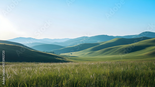 Blue landscape with clear sky and rolling hills in a natural setting . illustration