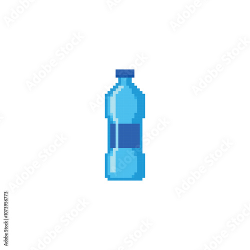Pixel water bottle icon. Retro pixel icon plastic water bottle minimal drink hydration container digital illustration.