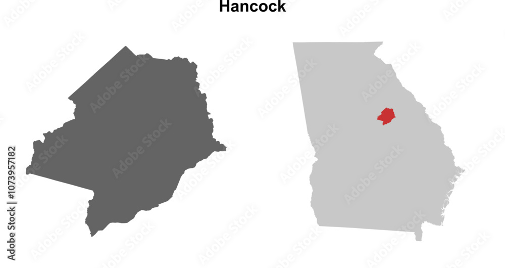Fototapeta premium Hancock County (Georgia) blank outline map set