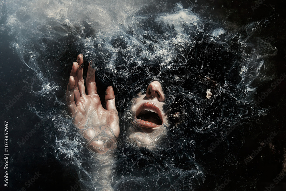 Fototapeta premium Emotion captured in charcoal art portraying a figure submerged in darkness